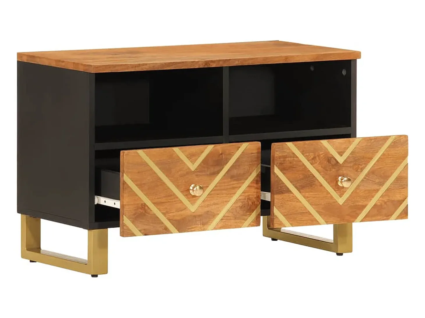Garden Furniture - Mueble de TV madera de mango marrón negro 70x33,5x46 cm