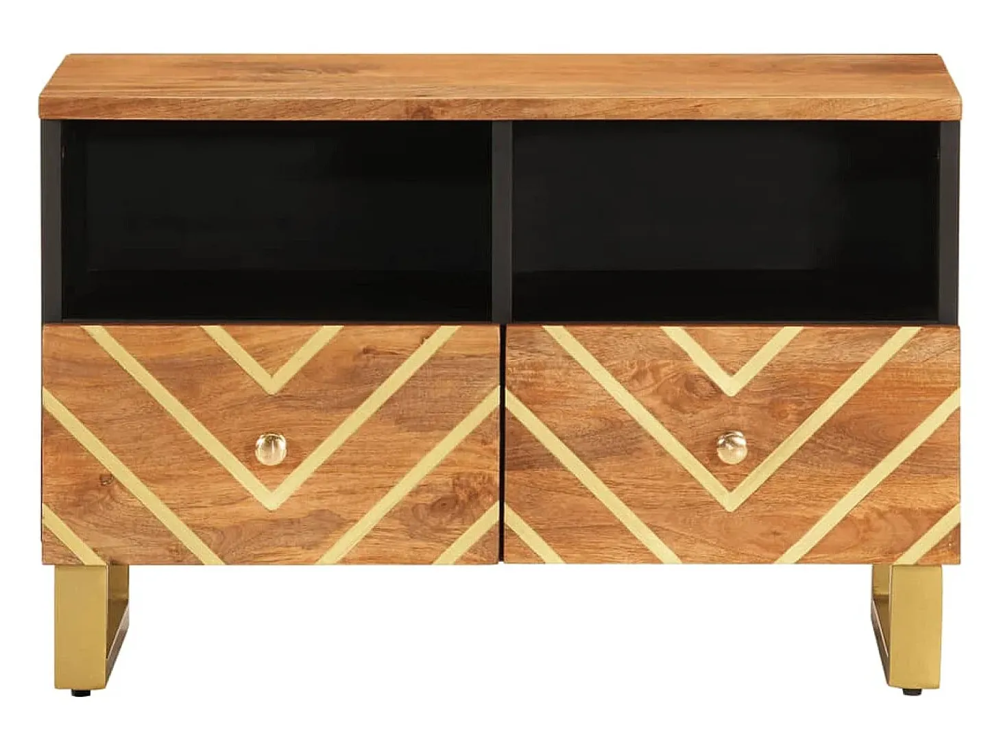 Garden Furniture - Mueble de TV madera de mango marrón negro 70x33,5x46 cm