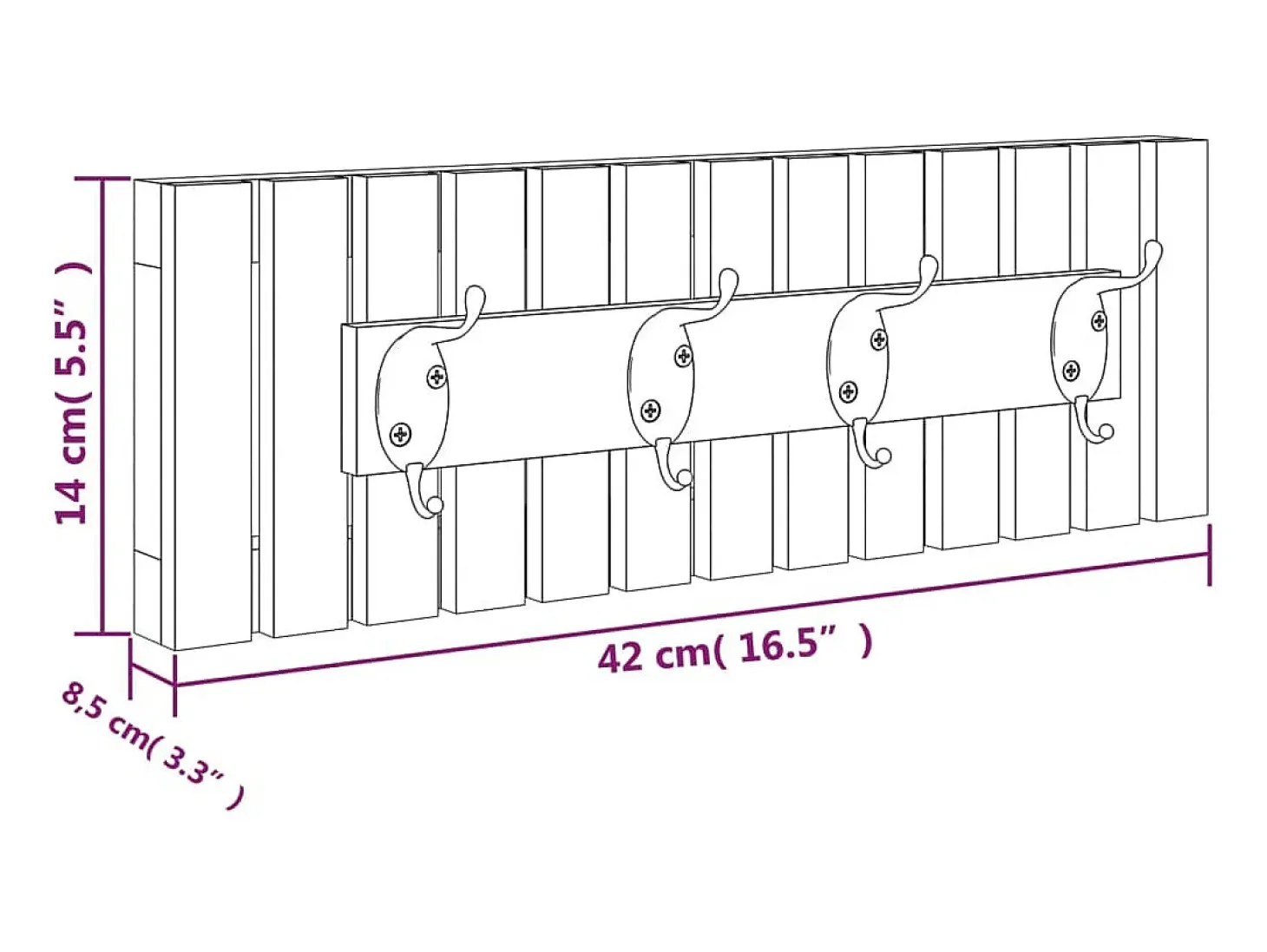 Garden Furniture - Perchero de pared madera maciza de nogal 42x8,5x14 cm