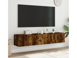 Gerben Muebles TV de pared luces LED 2 uds roble ahumado 80x35x31 cm