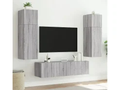 Gerben Muebles TV de pared con luces LED 2 uds gris Sonoma 80x35x31 cm