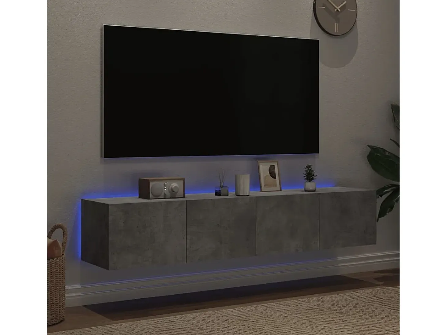 Gerben Muebles TV de pared luces LED 2 uds gris hormigón 80x35x31 cm