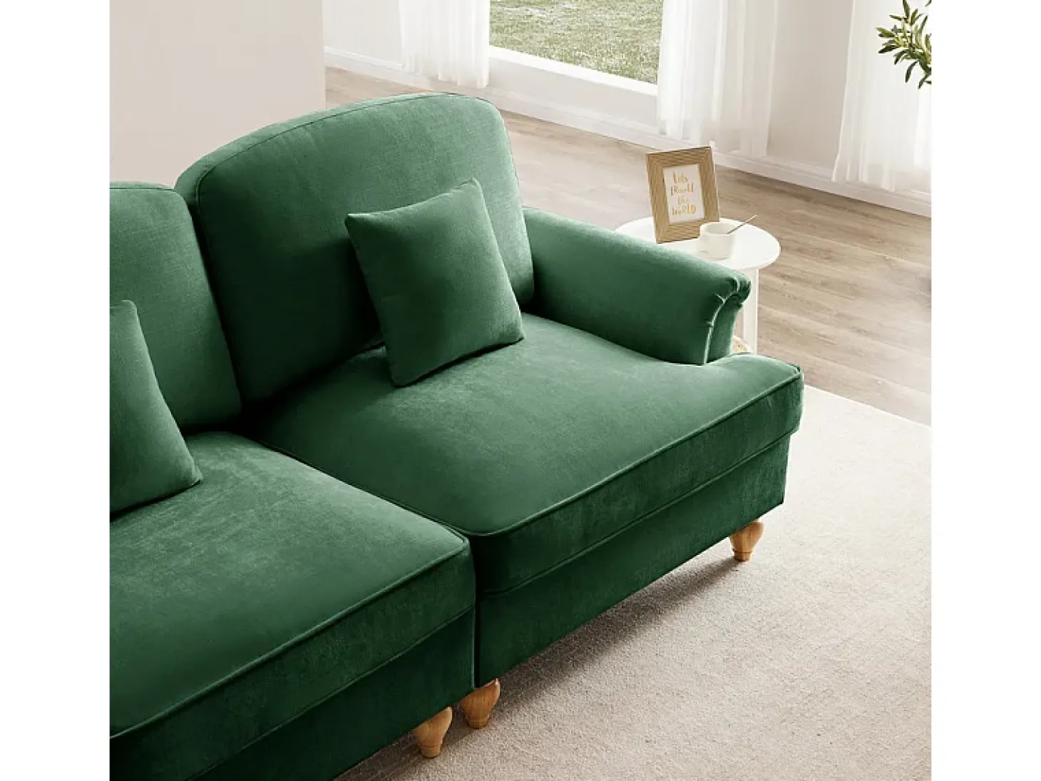 Gran Sofá 2 Plazas Chenille - Con Funda Extraíble y 2 Cojines - 194x83.5x93cm - Verde