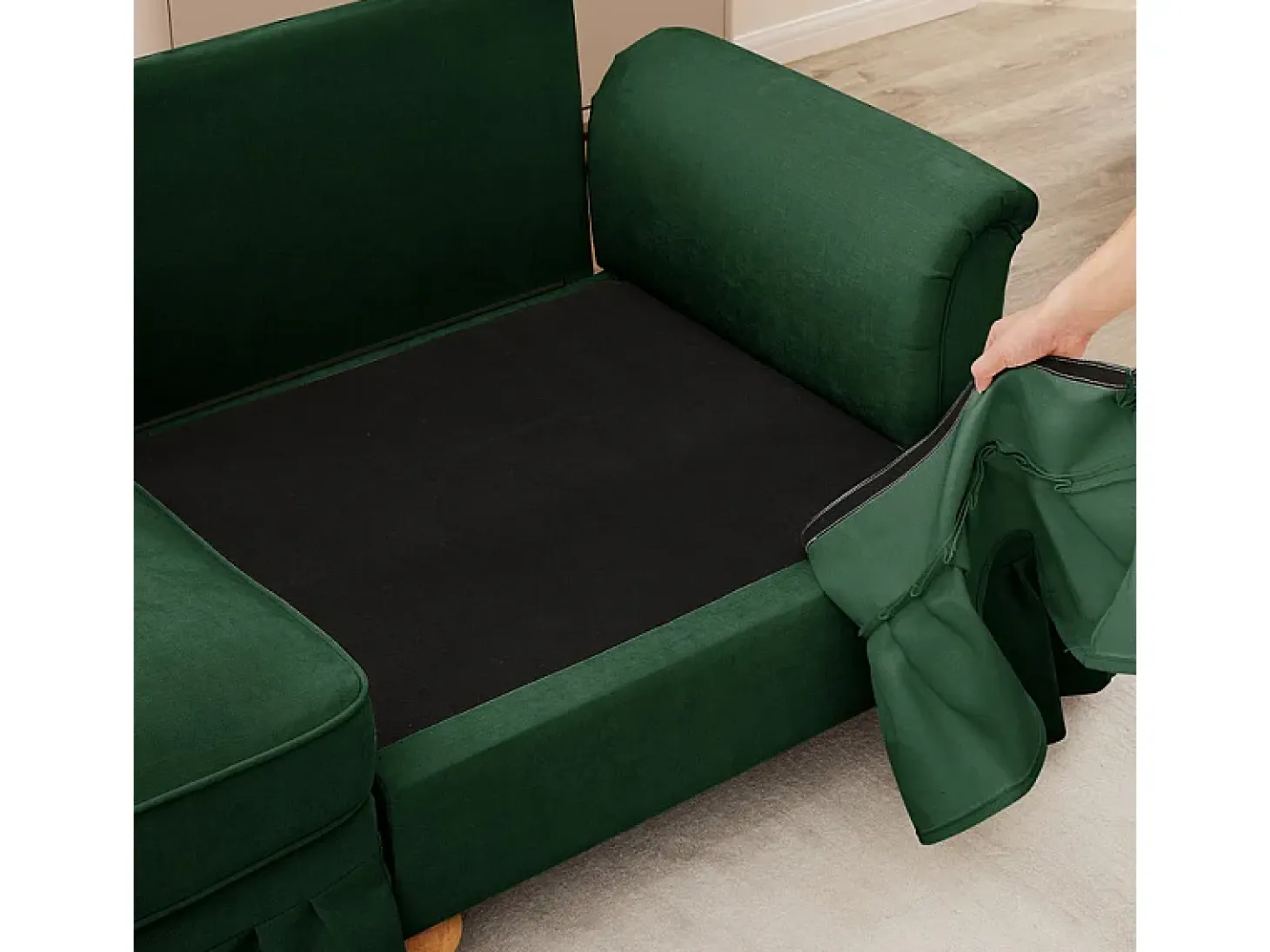 Gran Sofá 2 Plazas Chenille - Con Funda Extraíble y 2 Cojines - 194x83.5x93cm - Verde