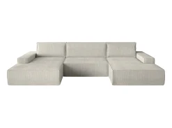 Gran sofá cama rinconera panorámico de pana beige arcón AMELIA