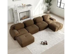 Gran sofá de esquina modular 388cm - en Pana - con 4 cojines y 2 otomanas - ergonómico - Marrón