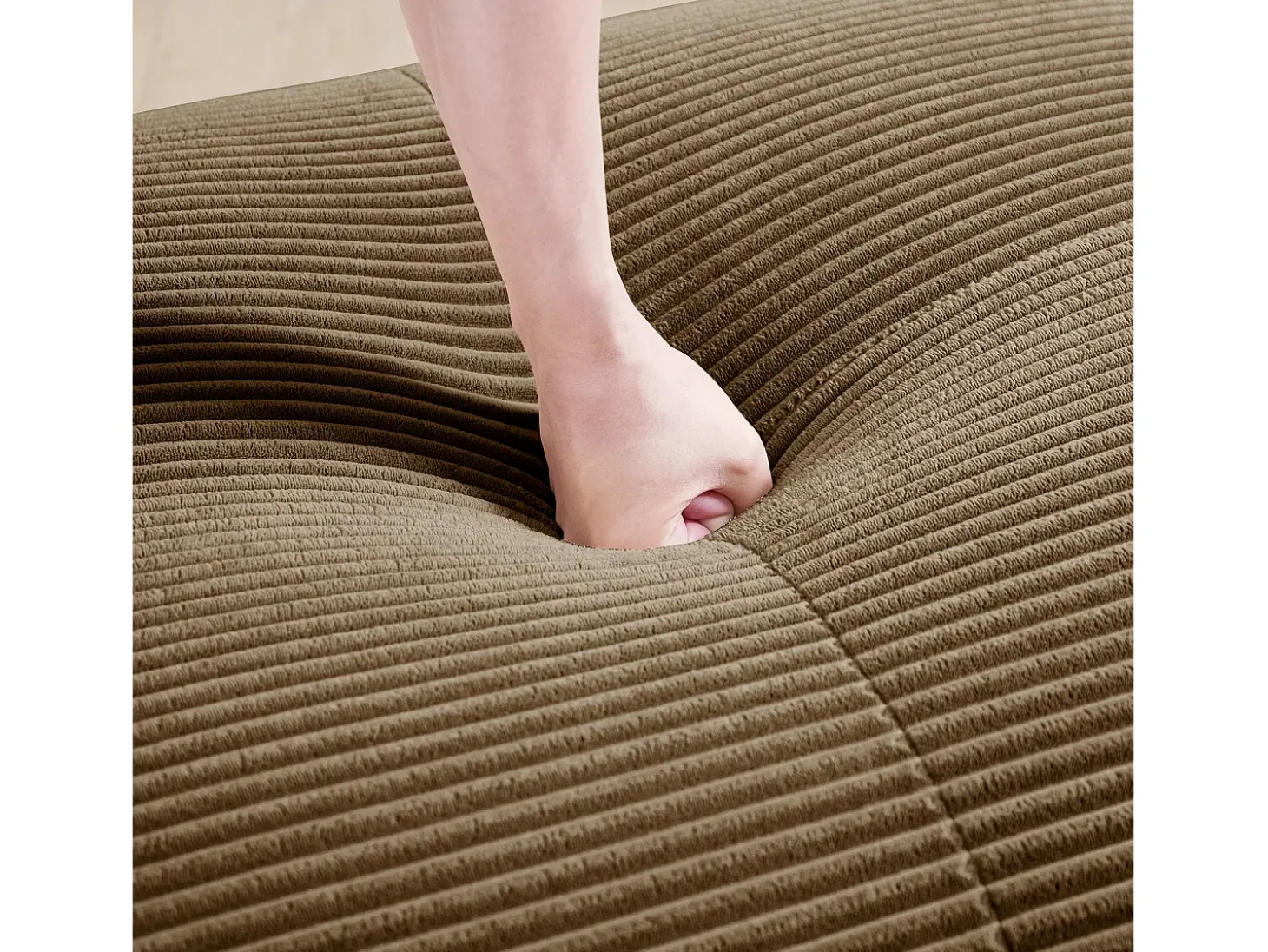 Gran sofá de esquina modular 388cm - en Pana - con 4 cojines y 2 otomanas - ergonómico - Marrón