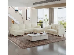 Gran sofá de esquina panorámico - 4 plazas - chaise longue 109cm - de pana - 269x140x86 - Beige