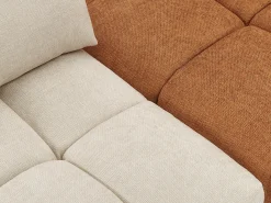 Gran sofá rinconera con respaldo avanzable y reclinable en tela beige y terracota APOLIU