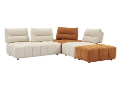 Gran sofá rinconera con respaldo avanzable y reclinable en tela beige y terracota APOLIU