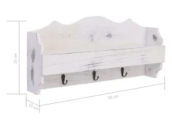 Gryfel Perchero de pared de madera blanco 50x10x23 cm