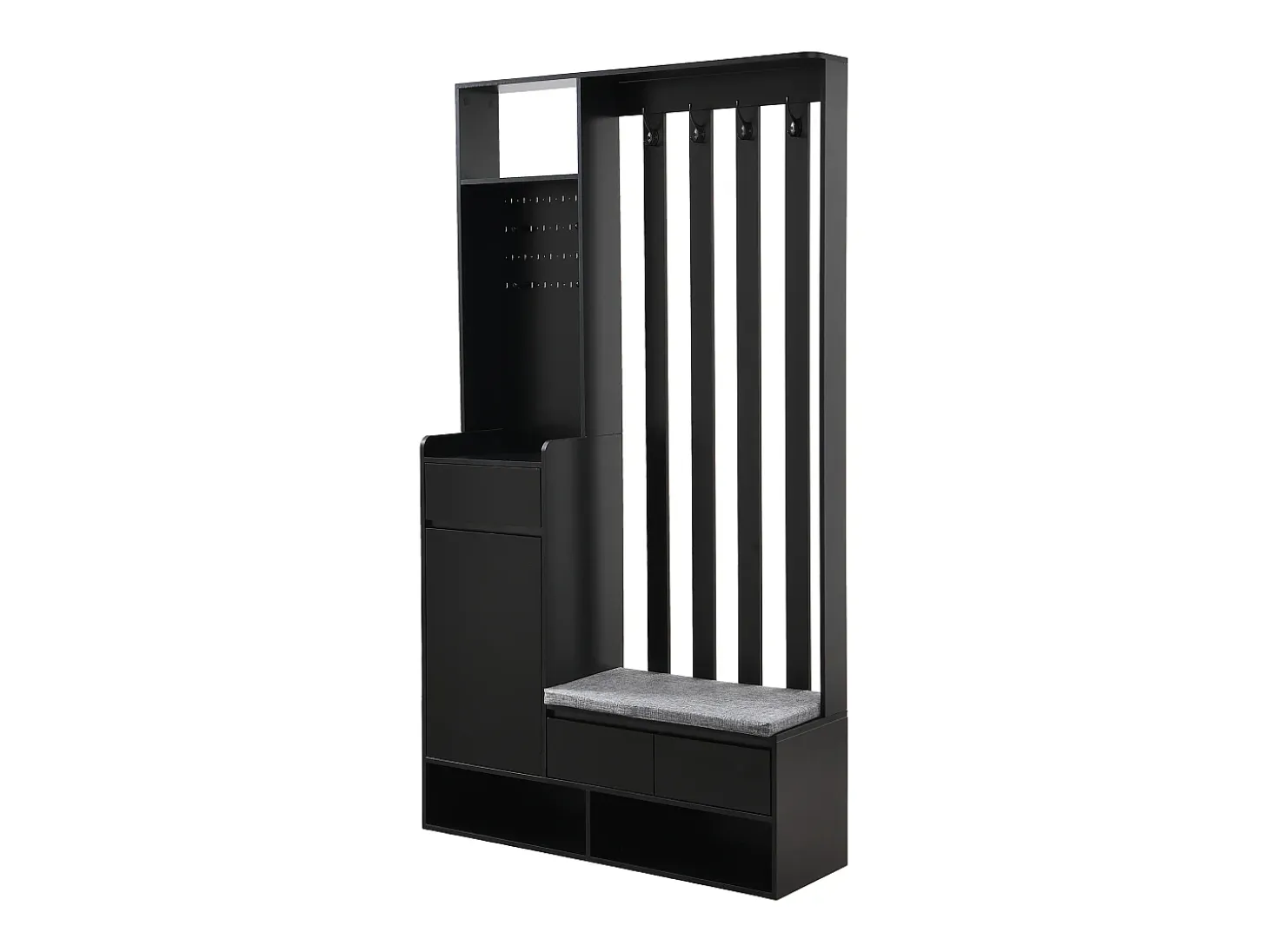 Guardarropa con 3 cajones, 1 puerta y zapatero - 100 x 35 x 180 cm - MDF - Negro