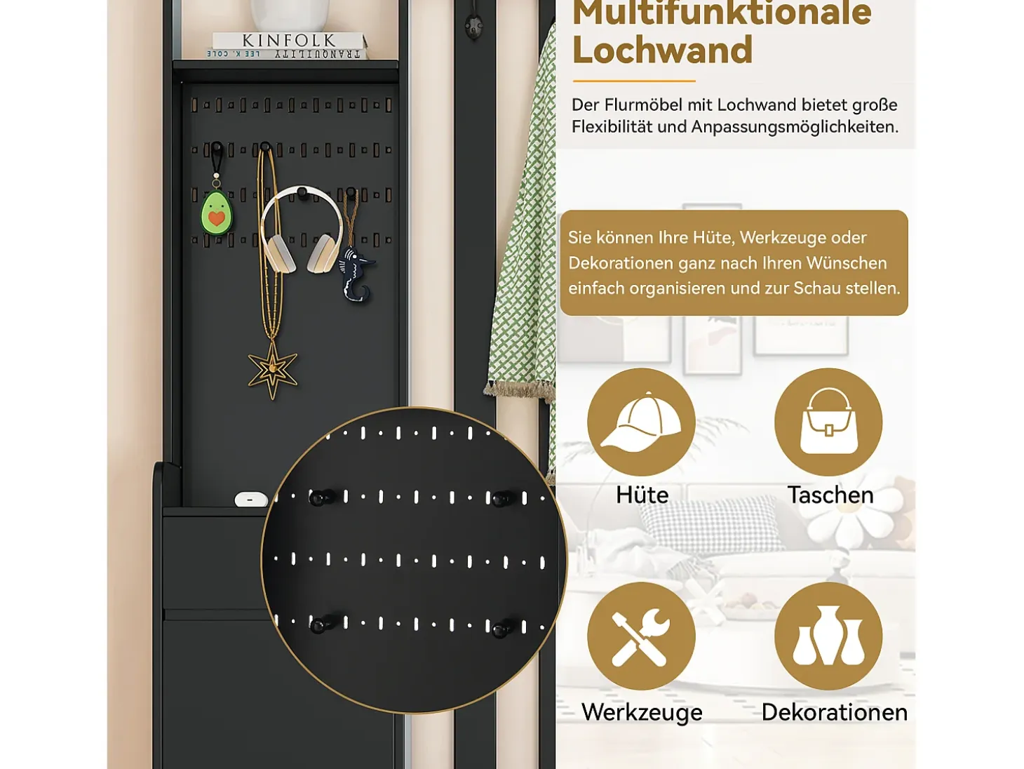 Guardarropa con 3 cajones, 1 puerta y zapatero - 100 x 35 x 180 cm - MDF - Negro