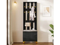 Guardarropa con perchero y banco zapatero - 60,5x35,2x180,5 cm - Tablero de partículas - Negro