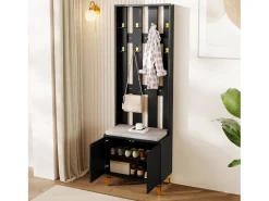 Guardarropa con perchero y banco zapatero - 60,5x35,2x180,5 cm - Tablero de partículas - Negro