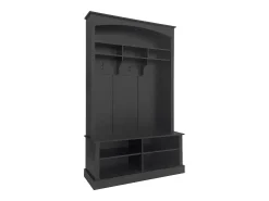 Guardarropa negro con banco, zapatero, 3 ganchos y almacenaje abierto 120x40x190 cm