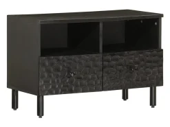 Gudven Mueble de TV madera maciza de mango negro 70x33x46 cm