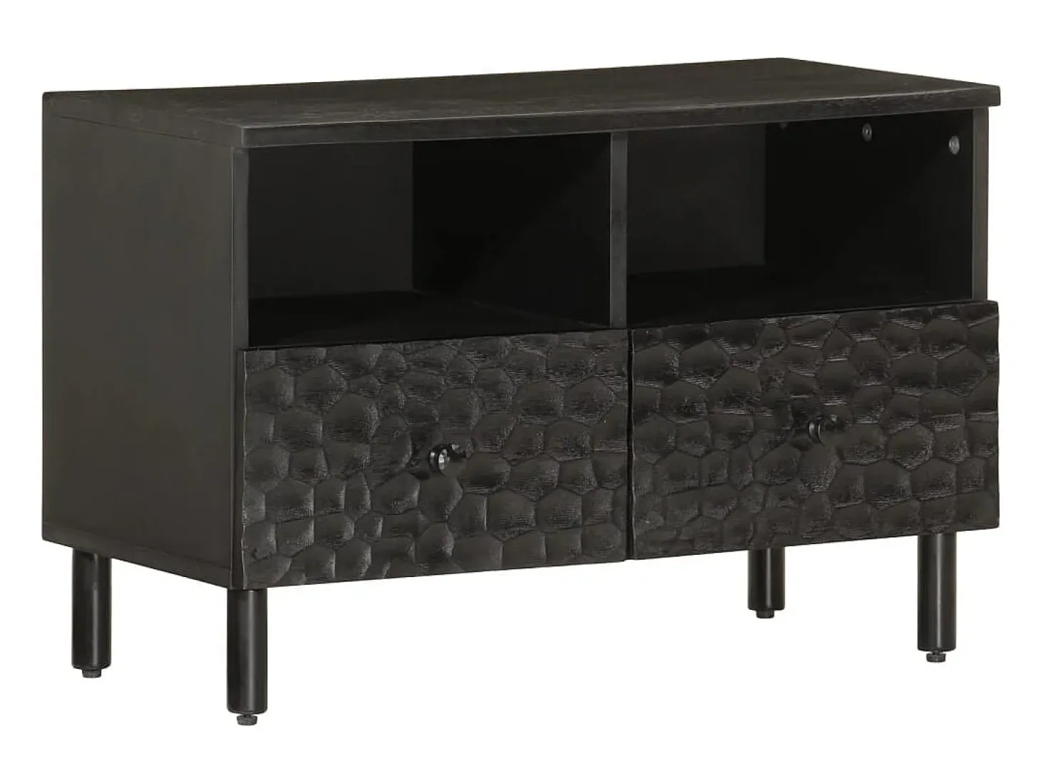 Gudven Mueble de TV madera maciza de mango negro 70x33x46 cm