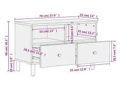 Gudven Mueble de TV madera maciza de mango negro 70x33x46 cm