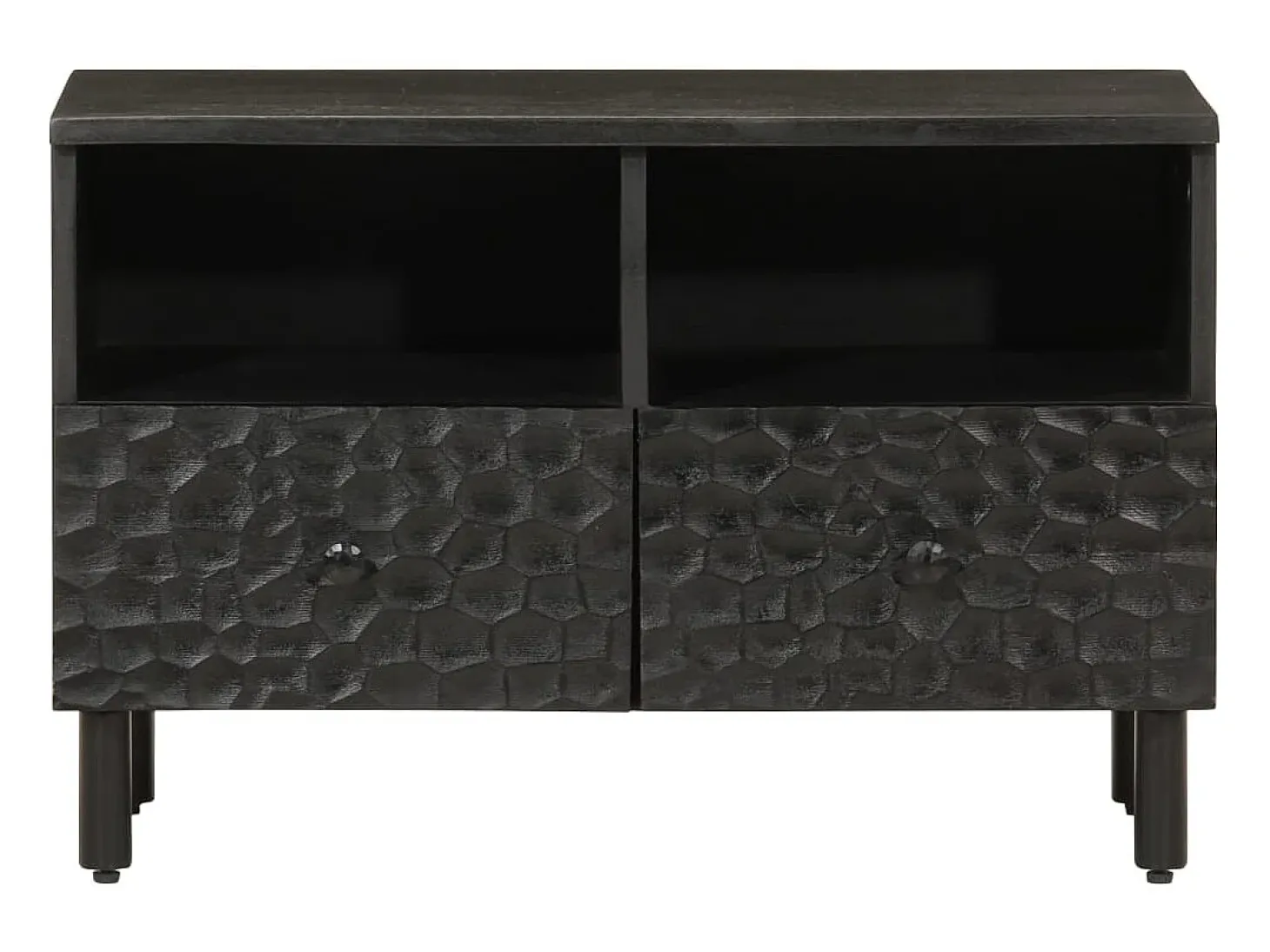 Gudven Mueble de TV madera maciza de mango negro 70x33x46 cm