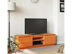 Gunes Mueble de TV madera maciza de pino marrón cera 140x35x40 cm