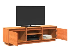 Gunes Mueble de TV madera maciza de pino marrón cera 140x35x40 cm
