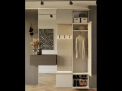 HAGA - Perchero de 3 ganchos y armario - Vestíbulo con asiento 238x100x35 cm - Beige cachemira