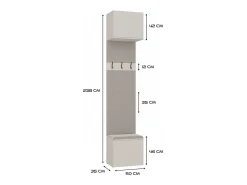 HAGA - Perchero de 3 ganchos y armario - Vestíbulo con asiento 238x100x35 cm - Beige cachemira