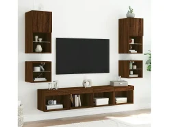Hans Muebles TV de pared luces LED 2 uds roble marrón 30x28,5x30 cm