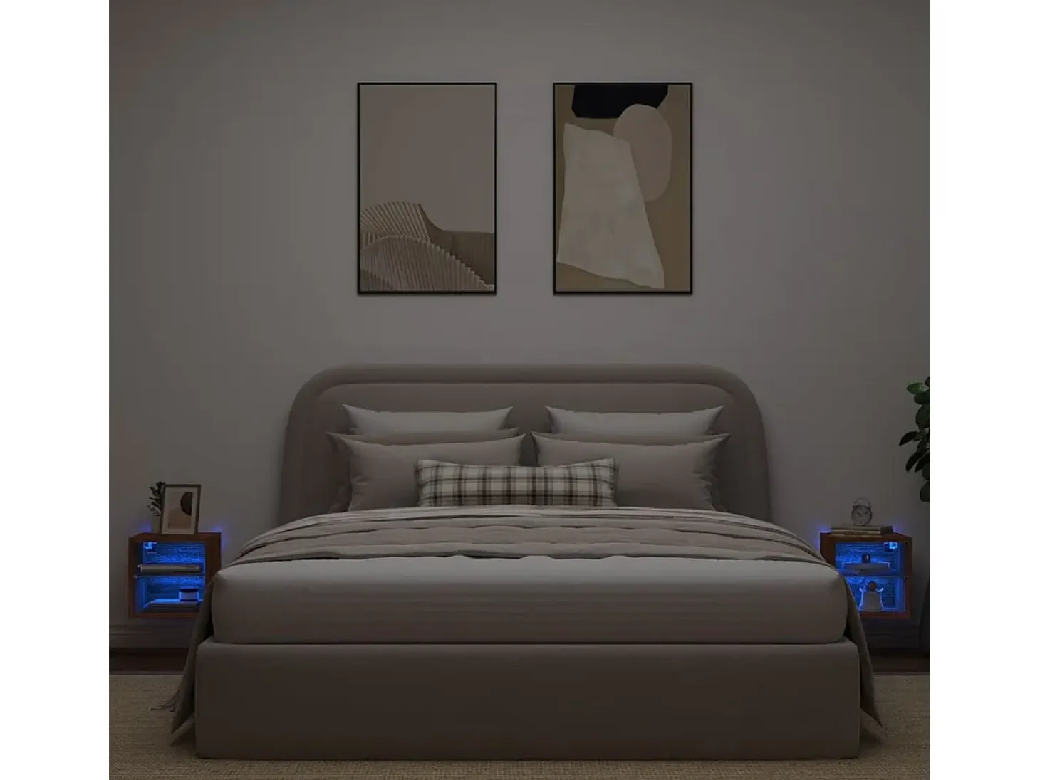 Hans Muebles TV de pared luces LED 2 uds roble marrón 30x28,5x30 cm
