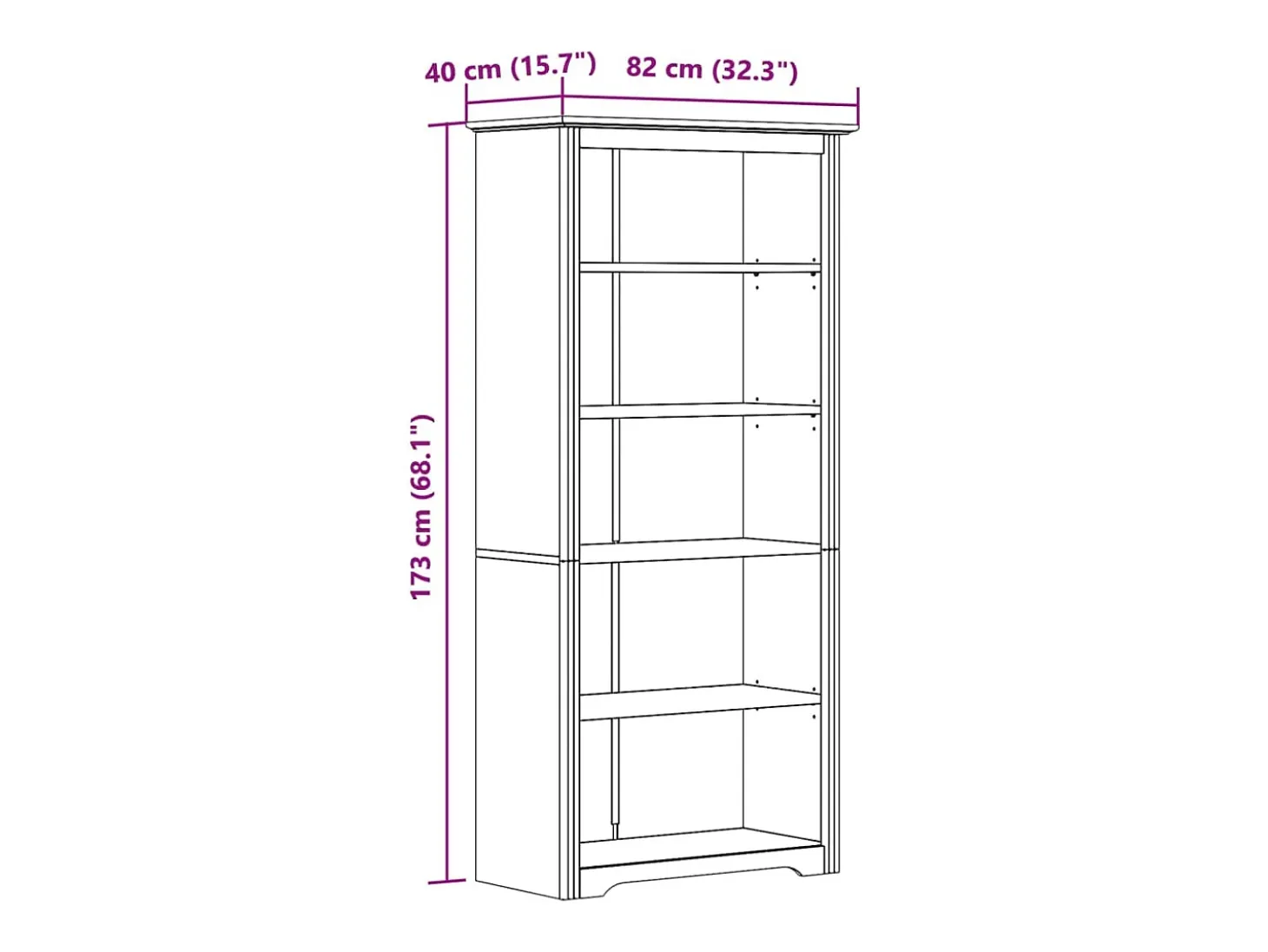 Hydesville Librería BODO 5 estantes madera maciza pino marrón 82x40x173 cm