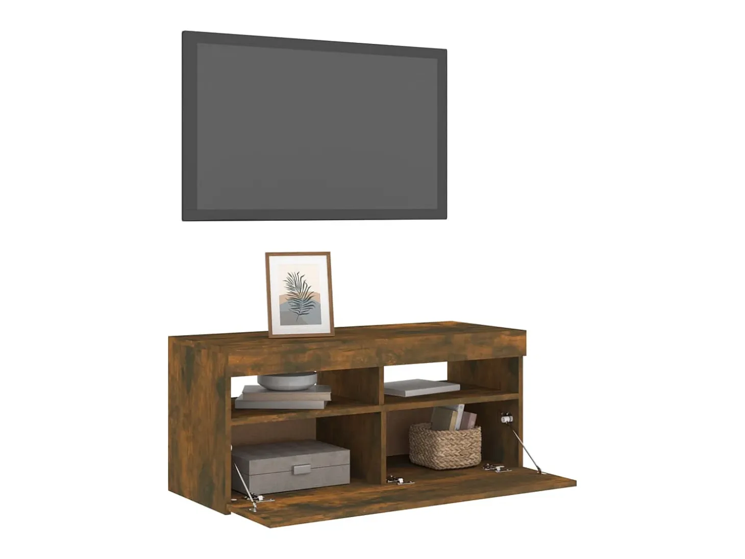 Ilion Mueble de TV con luces LED roble ahumado 90x35x40 cm