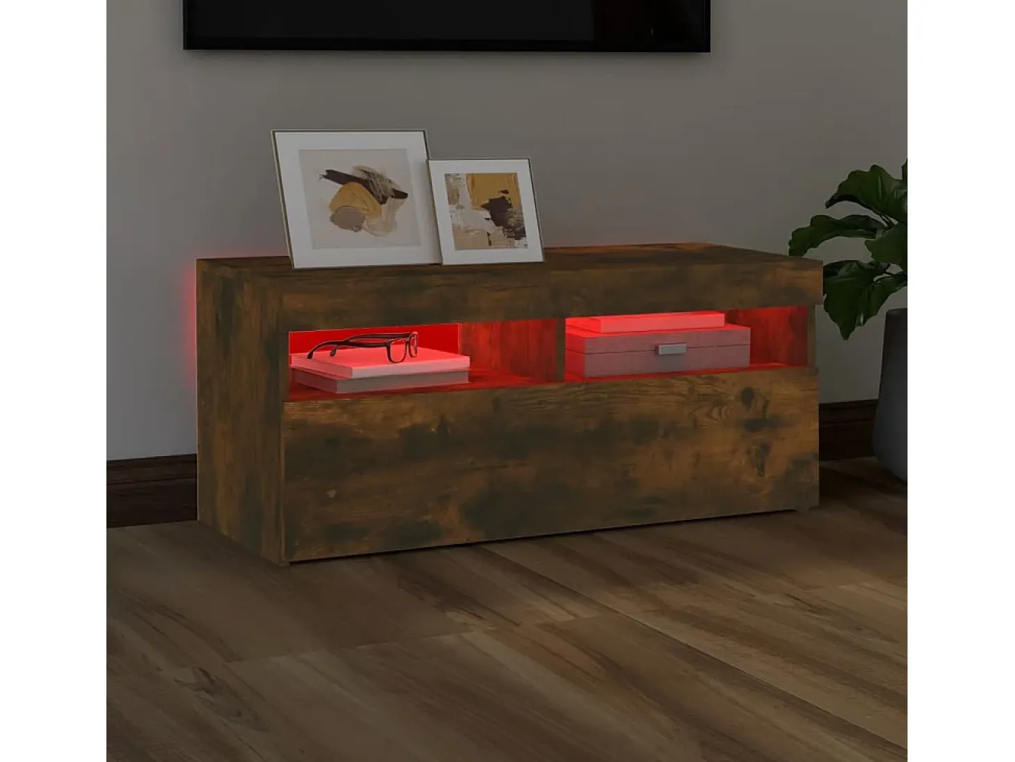 Ilion Mueble de TV con luces LED roble ahumado 90x35x40 cm