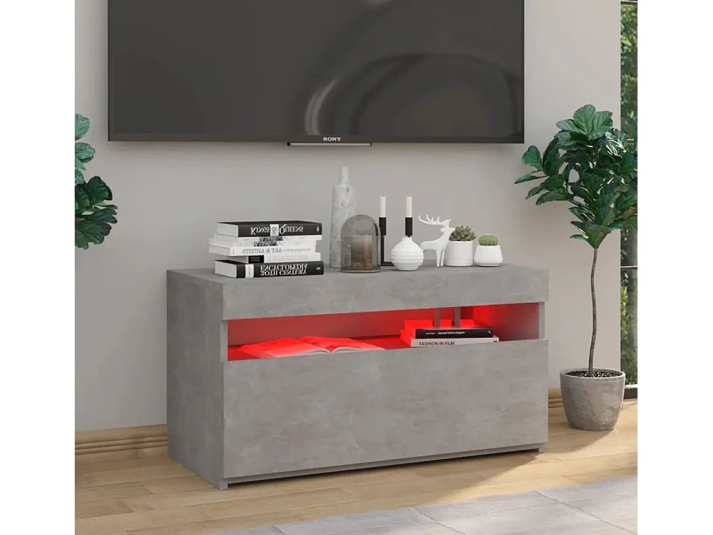Ilion Mueble de TV con luces LED gris hormigón 75x35x40 cm