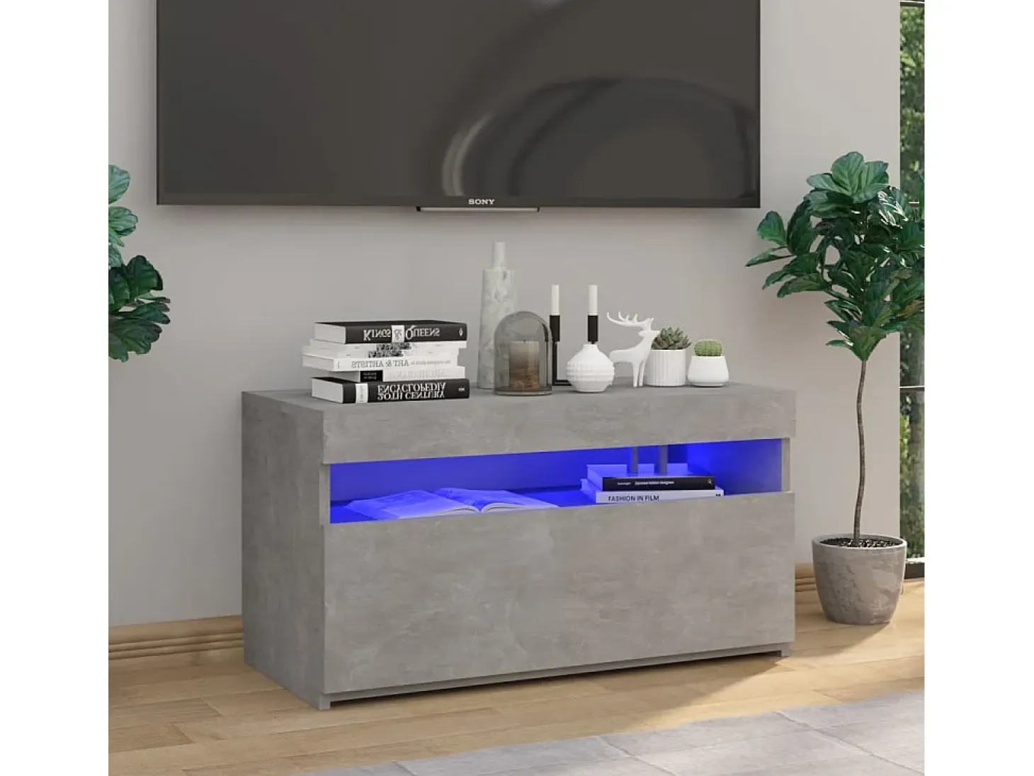 Ilion Mueble de TV con luces LED gris hormigón 75x35x40 cm