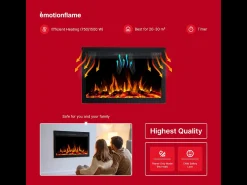 Insert eléctrico INFINITY para chimenea eléctrica - fuego premium - empotrada - 76x14x50 cm - chimenea LED con calefacción 750/1500 W