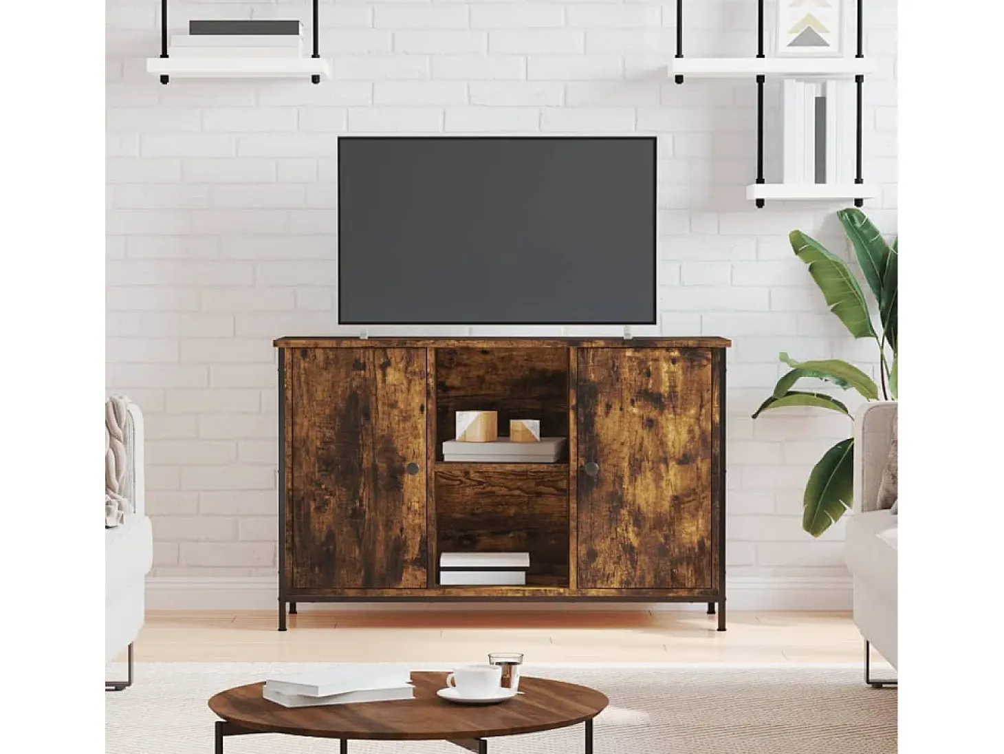 Jacques-Alain Mueble de TV madera de ingeniería roble ahumado 100x35x65 cm