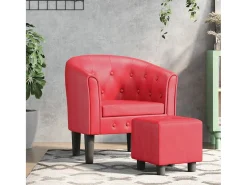 Jalkar Sillón con taburete cuero sintético rojo
