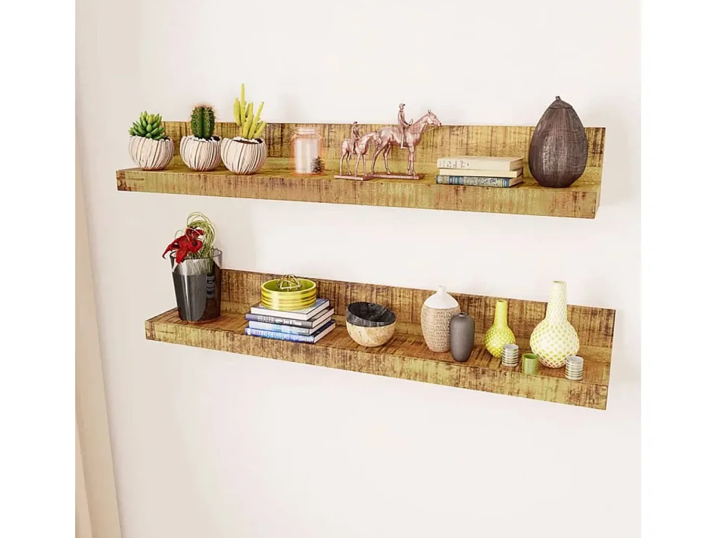 Juego de 2 estantes de pared de madera maciza