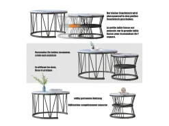 Juego de 2 mesas de centro redondas de mármol, chapa moderna, mesa auxiliar para sala de estar y oficina, color negro