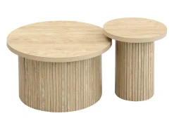 Juego de 2 mesas de centro nido redondas 66x66x40/40x40x46cm, MDF, superficie chapada en madera natural clara