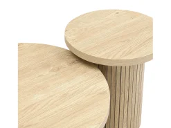 Juego de 2 mesas de centro nido redondas 66x66x40/40x40x46cm, MDF, superficie chapada en madera natural clara