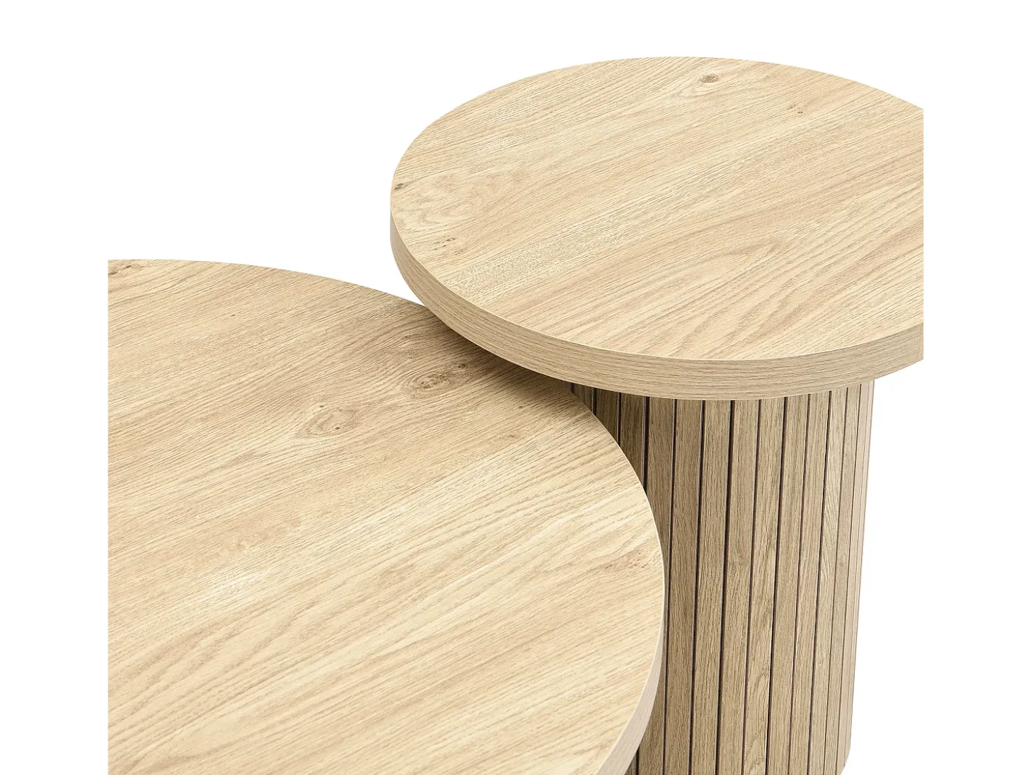 Juego de 2 mesas de centro nido redondas 66x66x40/40x40x46cm, MDF, superficie chapada en madera natural clara