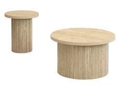 Juego de 2 mesas de centro nido redondas 66x66x40/40x40x46cm, MDF, superficie chapada en madera natural clara