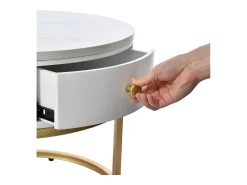 Juego de 2 mesas nido con cajón - chapa de mármol - aspecto brillante - Blanco
