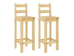 Juego de 2 sillas de bar de madera maciza de pino