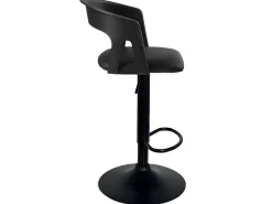 Juego de 2 taburetes de bar negro con respaldo y reposabrazos, cojín de cuero sintético, giratorio, altura ajustable AYO (negro completo)