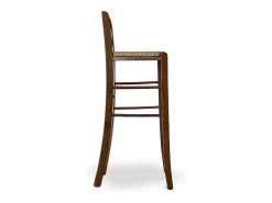 Juego de 2 taburetes de bar en nogal oscuro, de 80 cm de alto, con agujero y asiento de paja.