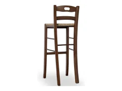 Juego de 2 taburetes de bar en nogal oscuro, de 80 cm de alto, con agujero y asiento de paja.