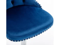 Juego de 2 taburetes de bar giratorios en terciopelo - Altura regulable de 63,5 a 84 cm - Azul y plata
